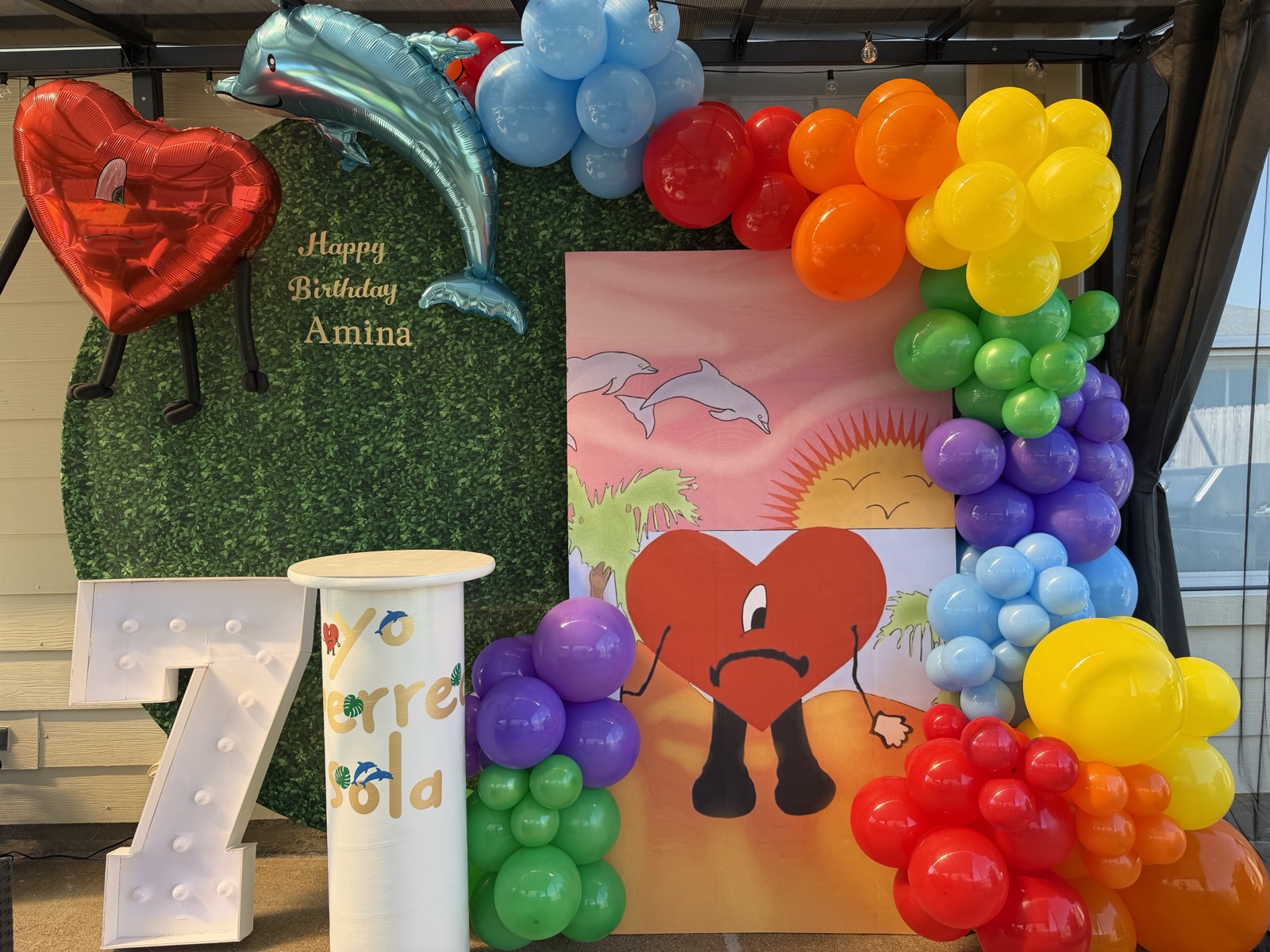 Colorful rainbow balloon garland for a birthday celebration